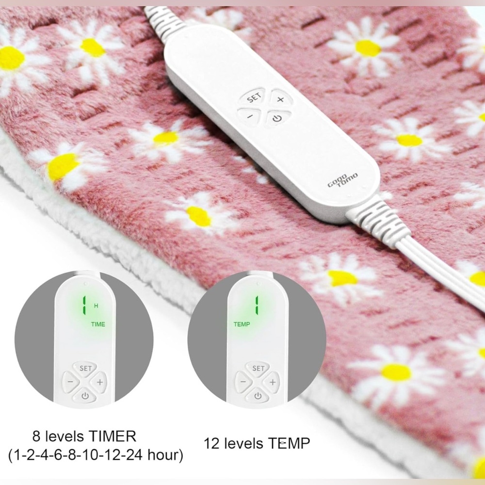 NWT Flower Heating Pad - 12" x 24" 12 Heat Levels, 8 Timers, Machine Washable - Picture 7 of 7